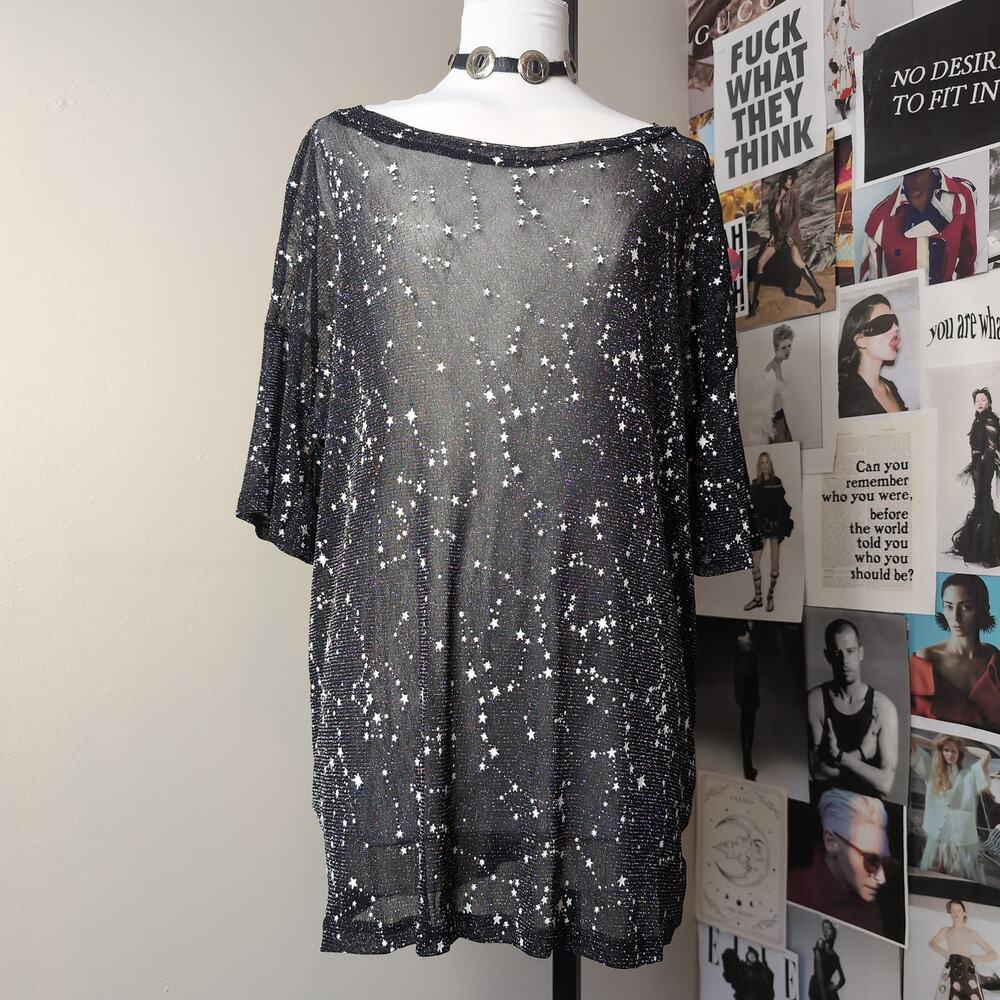 Sheer Star Gothic Print Sparkle Top